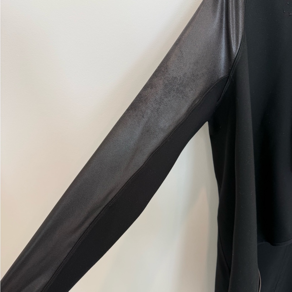 SPANX Ponte Faux Leather Black Drape Front Jacket - Picture 3 of 4
